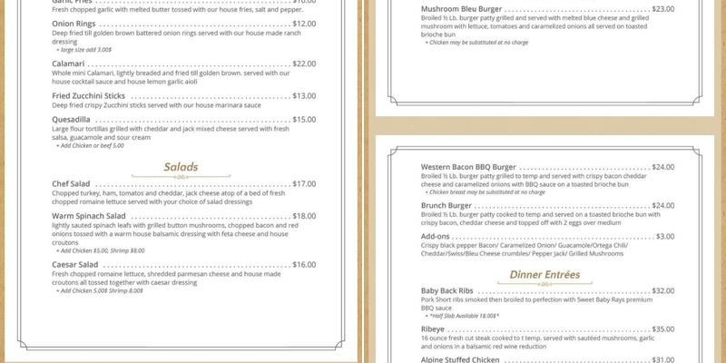 Silver Fork Restaurant Menu