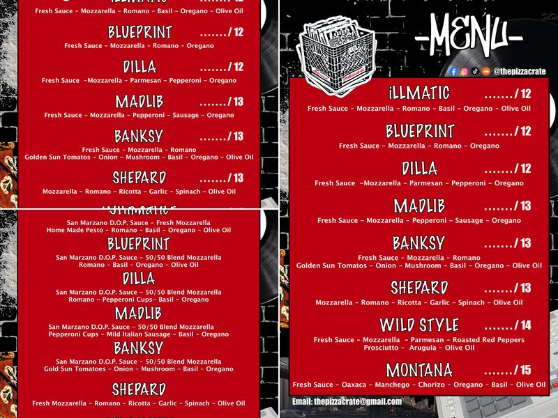 The Pizza Crate Menu