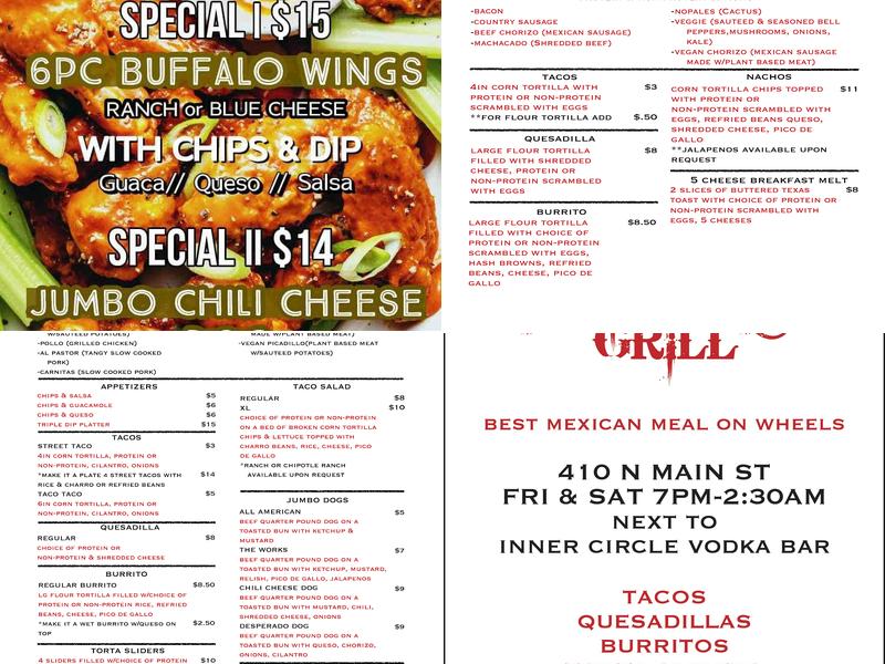 Desperado Grill Menu