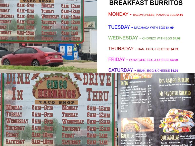 Cinco hermanos taco shop Menu