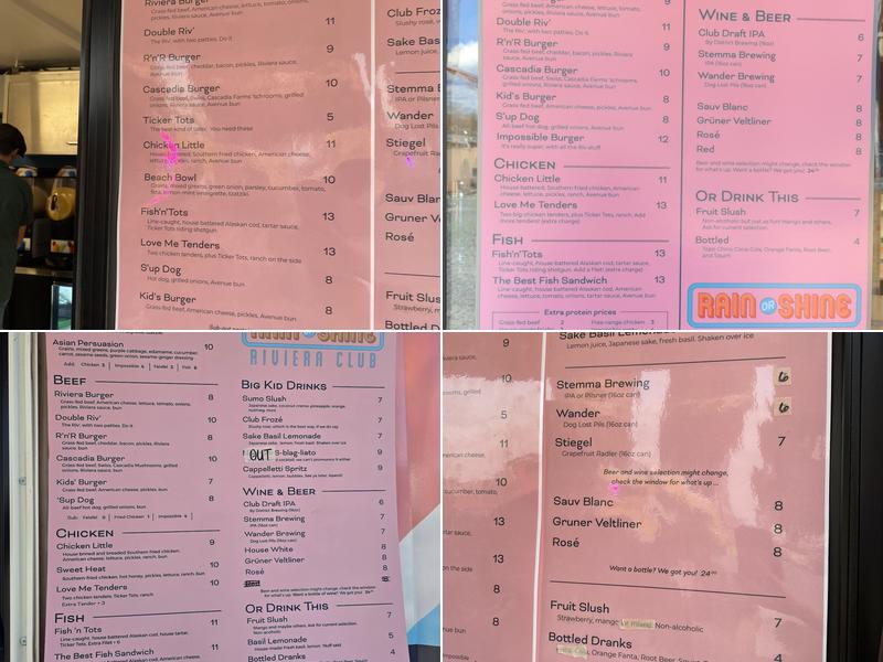 Rain or Shine Riviera Club Menu
