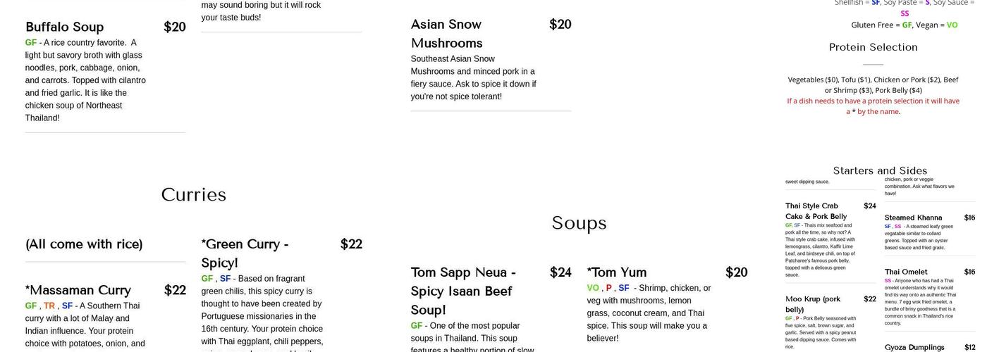 Patcharee's Kitchen Menu