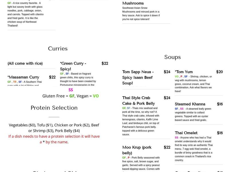 Patcharee's Kitchen Menu