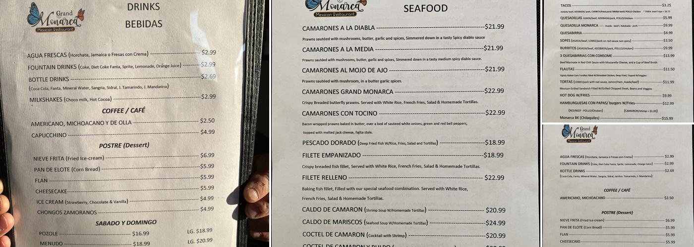 Grand Monarca Menu