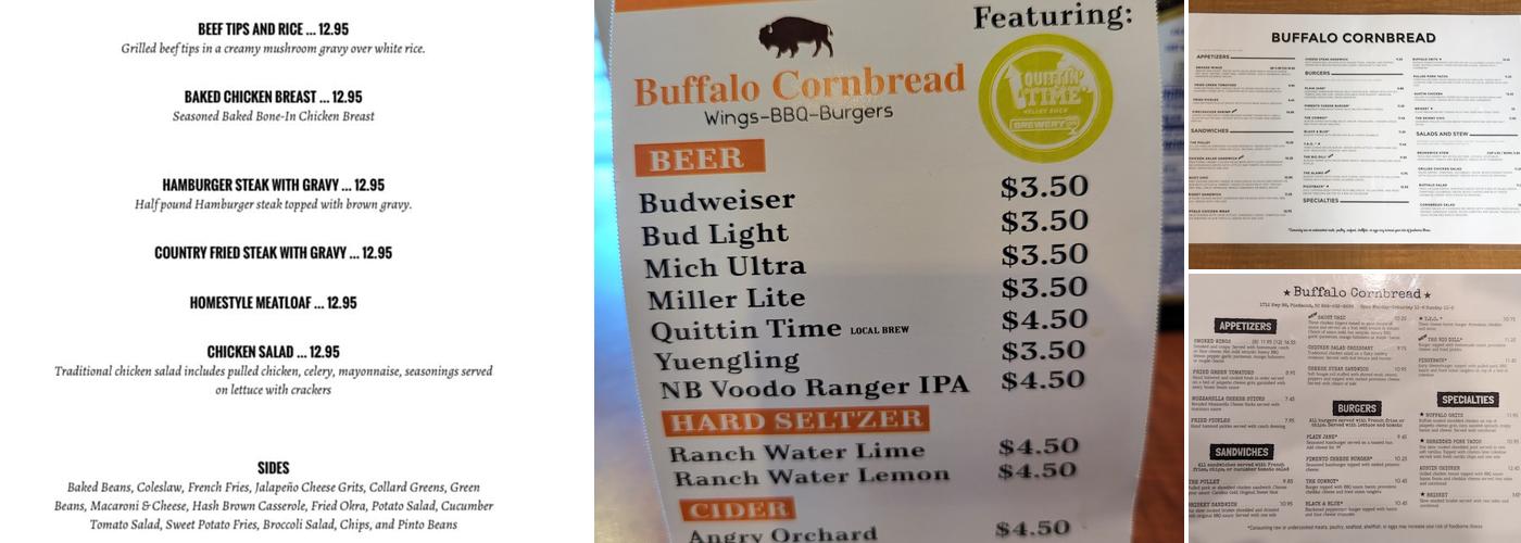 Buffalo Cornbread Menu