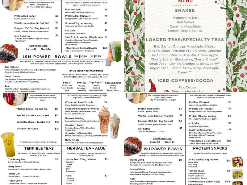 Ish Delish Nutrition Menu