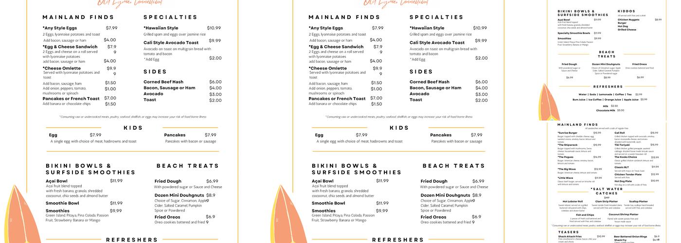 Surface Shack Menu