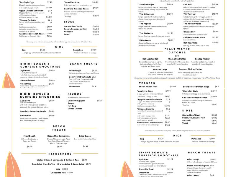 Surface Shack Menu