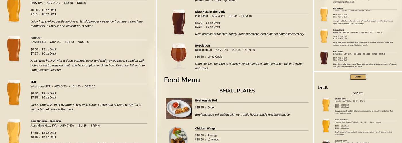 Drop Bear Brewery Menu