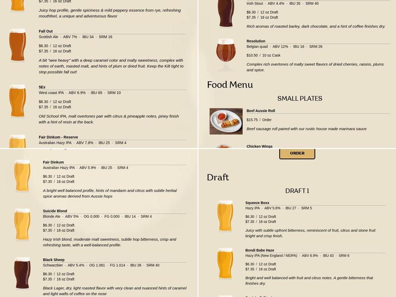 Drop Bear Brewery Menu