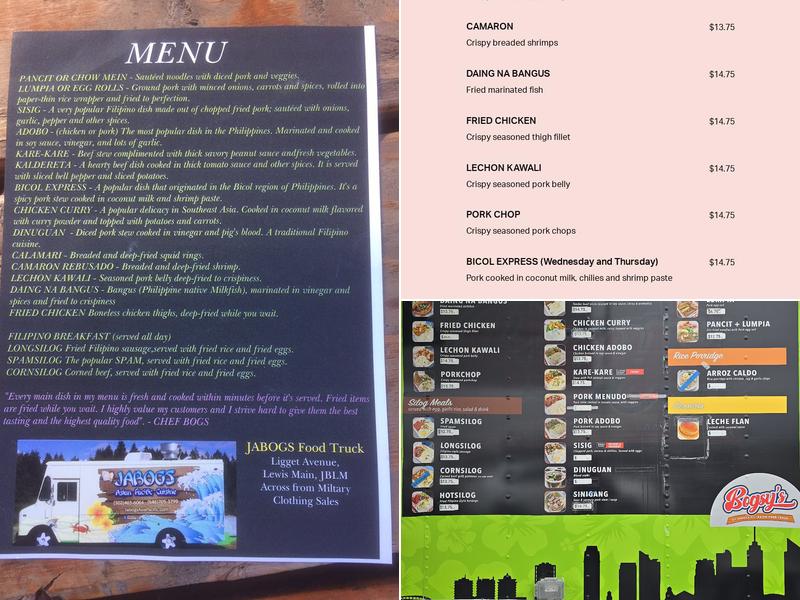 Bogs Kitchen Menu