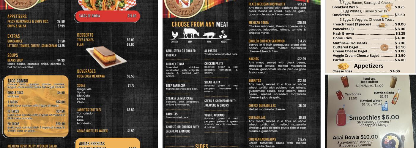 Volcano Express Menu