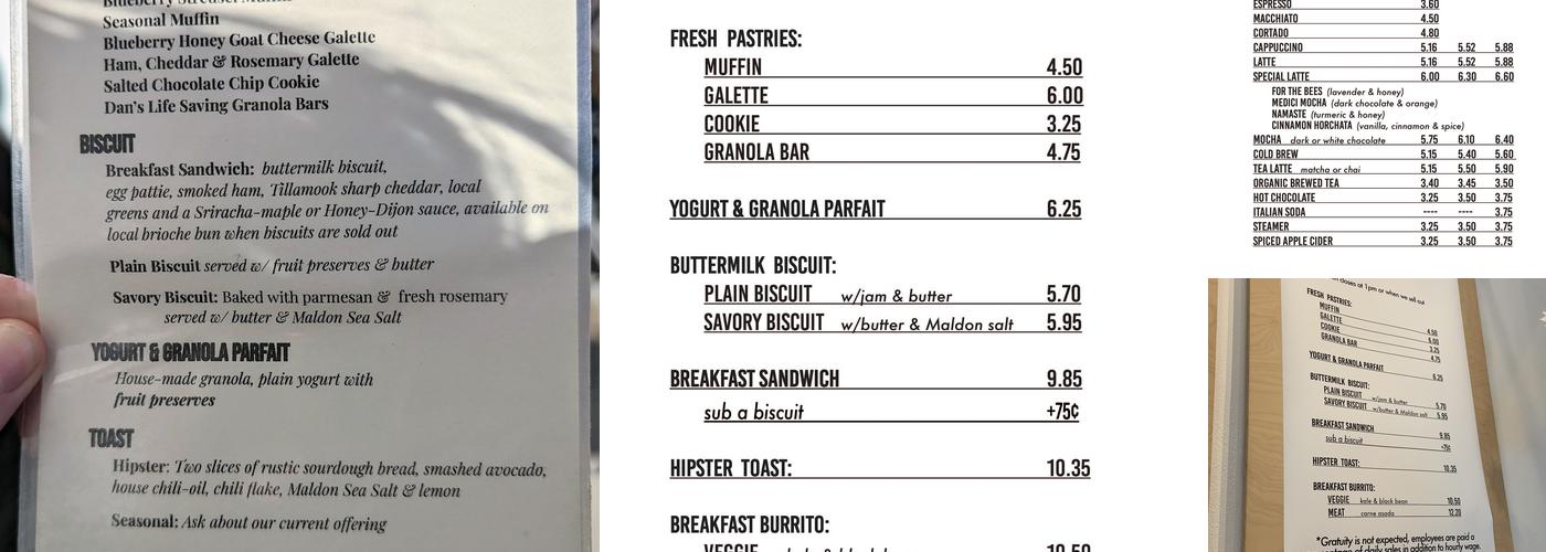 Argonaut Coffee & Biscuits Menu