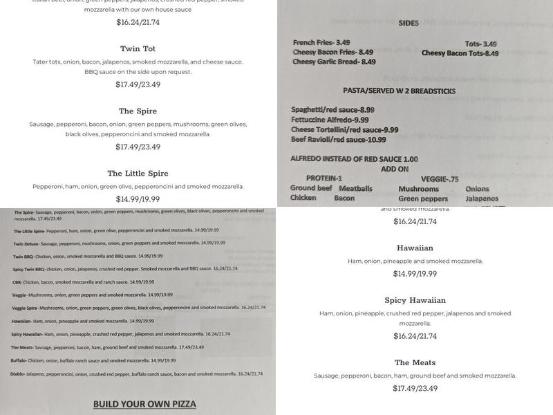 TWINSPIRE PIZZA LLC Menu