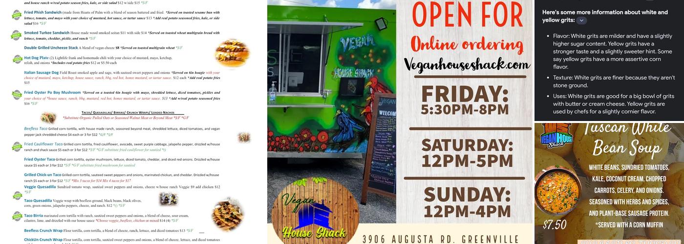 Vegan House Shack @ Planted by Faith Menu