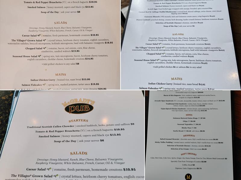 McGrady’s Pub Menu