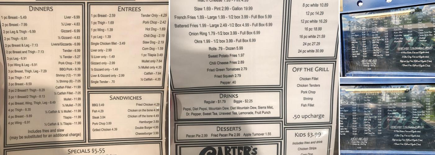 Carters Fried Chicken Menu