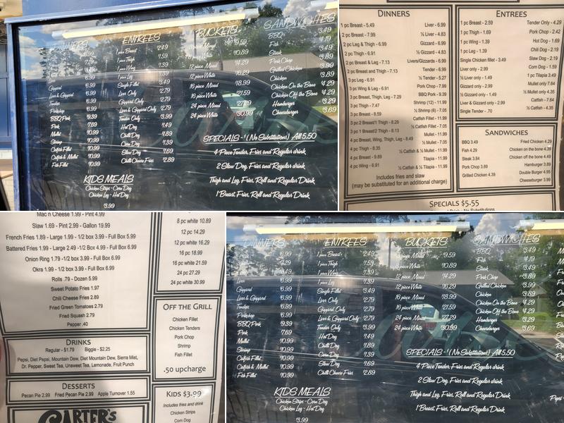 Carters Fried Chicken Menu