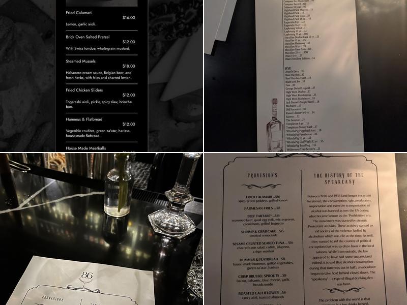 86 Speakeasy Menu