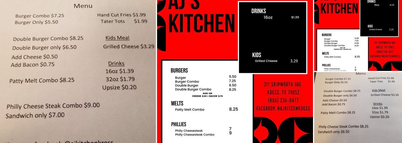 AJ's Kitchen Menu