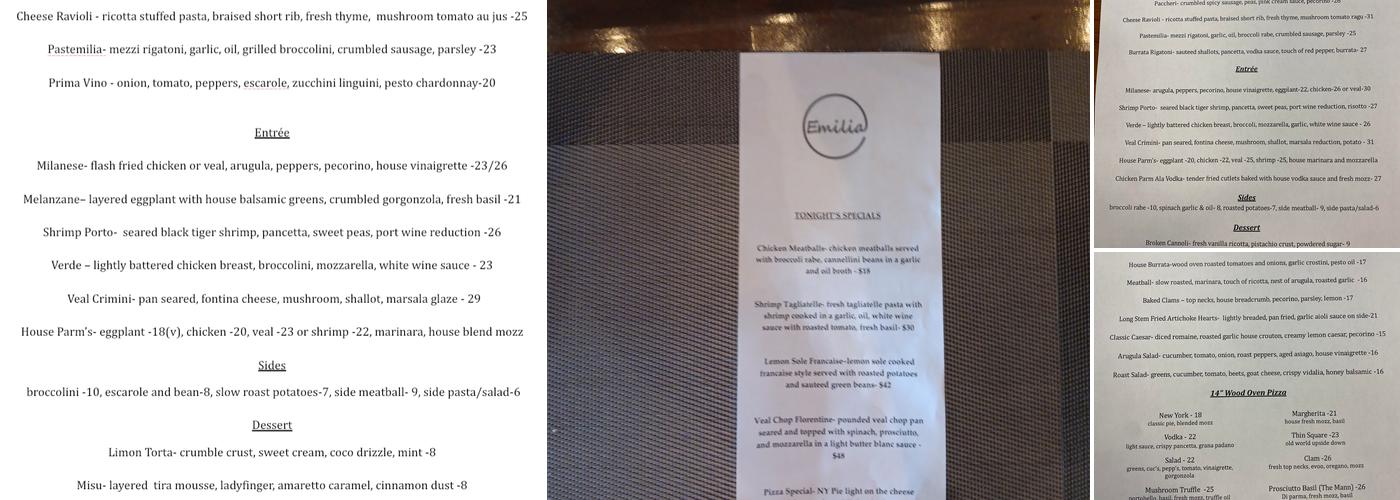 Emilia Menu
