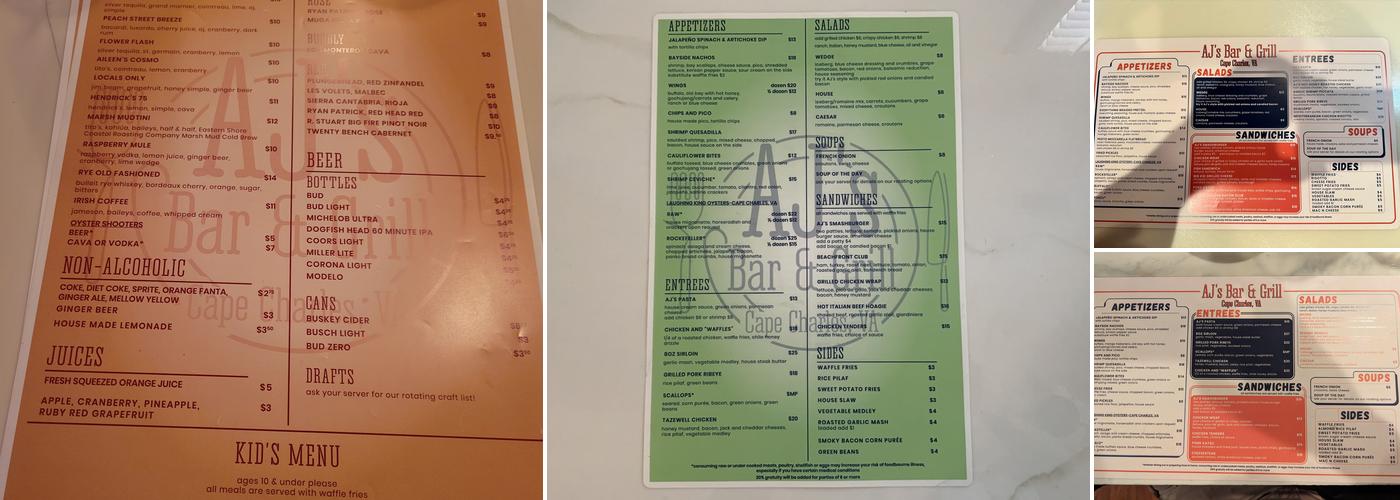 AJ's Bar & Grill Menu