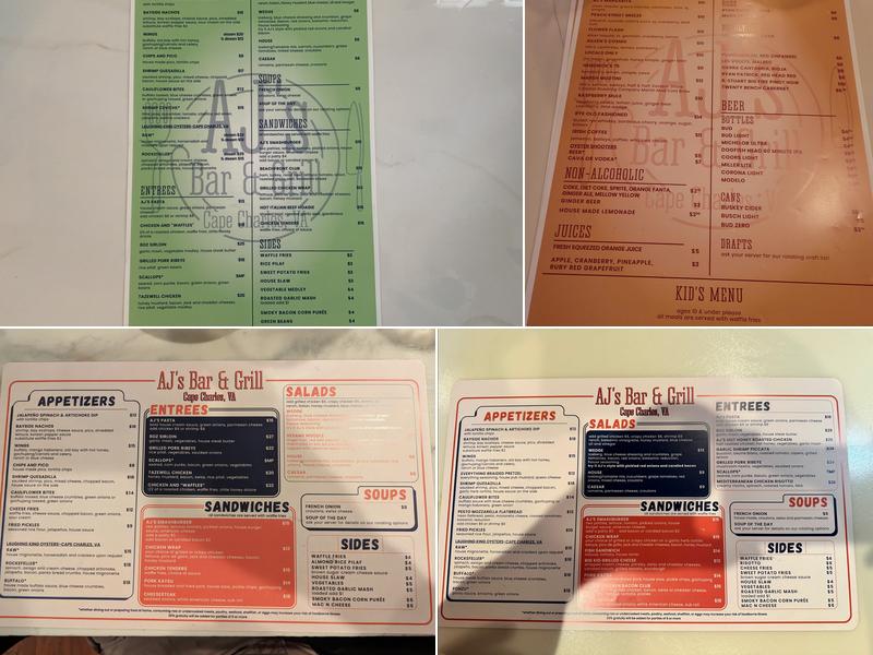 AJ's Bar & Grill Menu