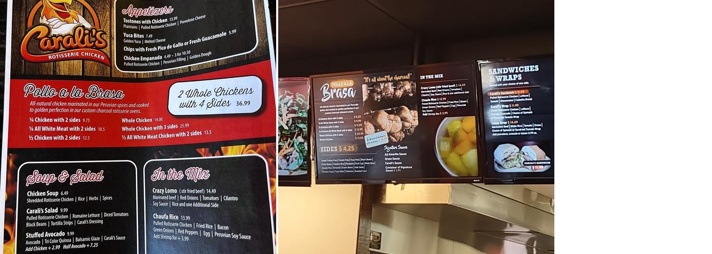 Carali's Rotisserie Chicken Menu