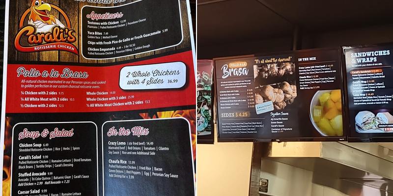 Carali's Rotisserie Chicken Menu
