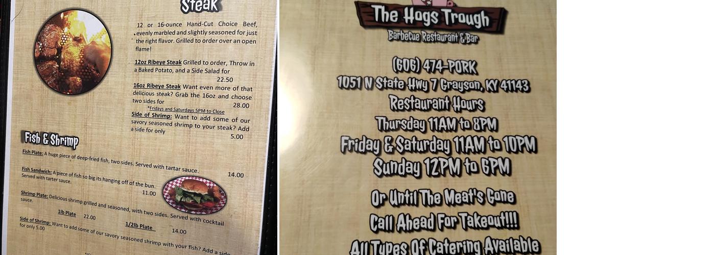 The Hog’s Trough Menu