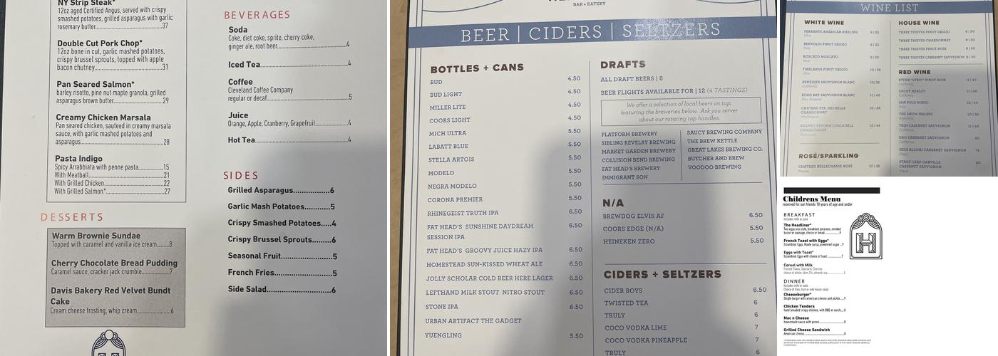 Headliner Bar + Eatery Menu