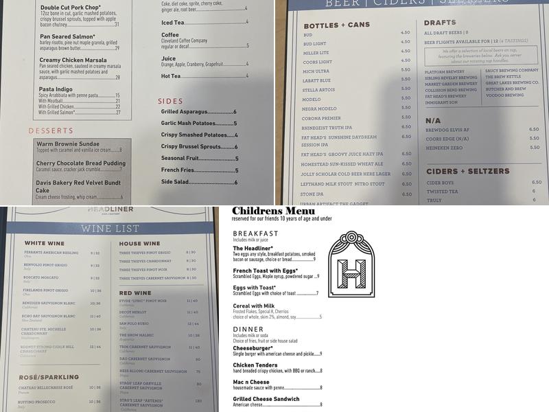 Headliner Bar + Eatery Menu