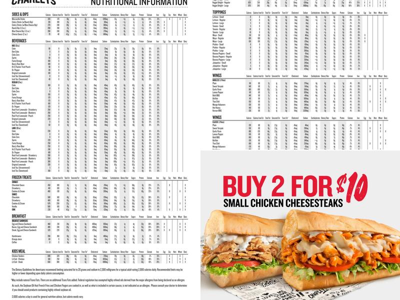 Charleys Cheesesteaks Menu