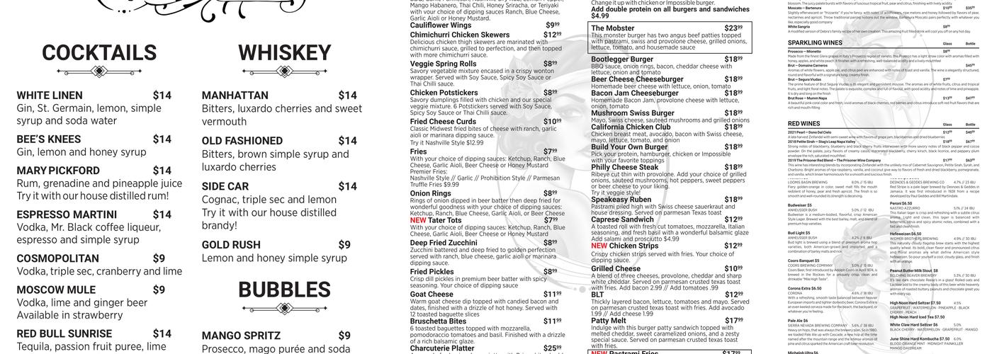 Lincoln Speakeasy Taproom Menu