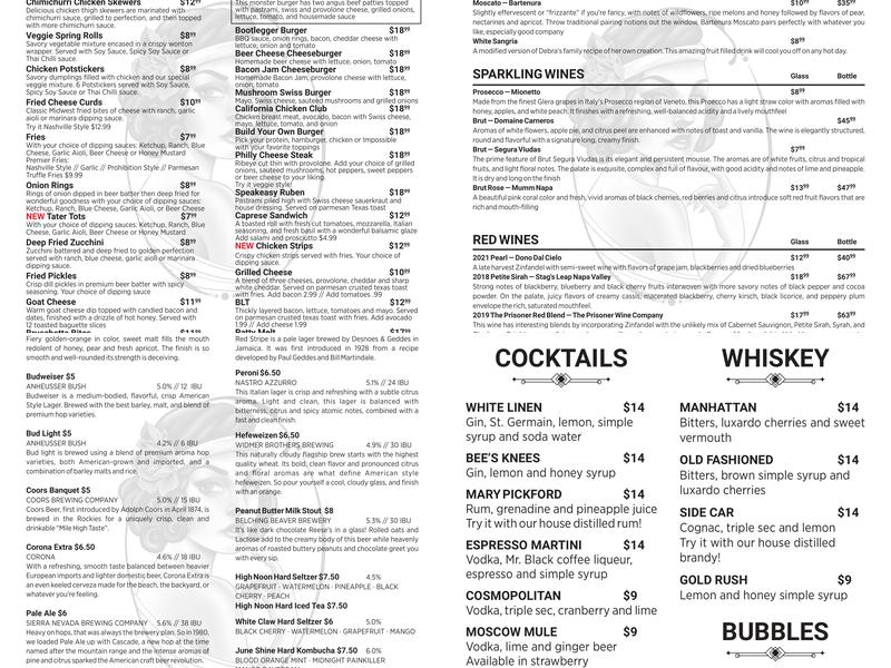 Lincoln Speakeasy Taproom Menu