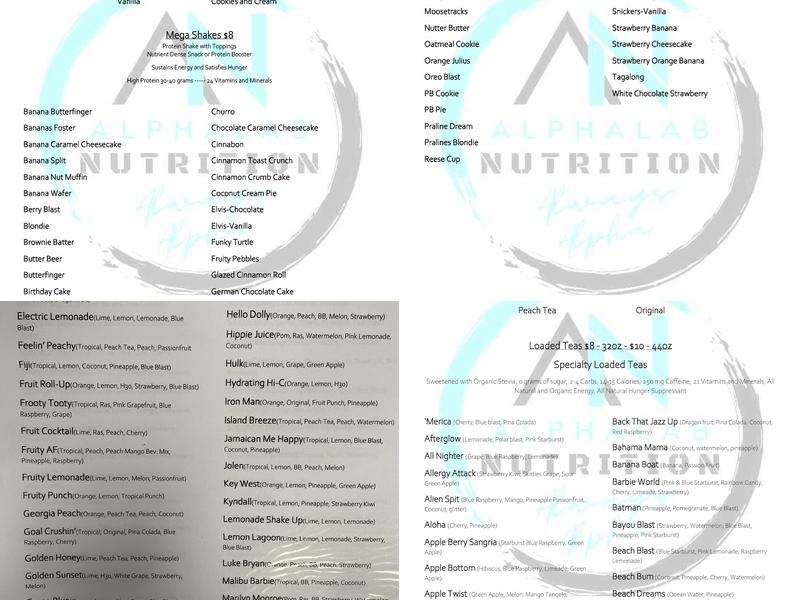 AlphaLab Nutrition Menu