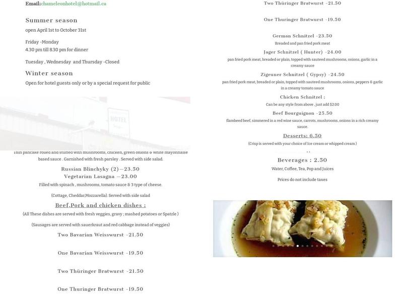 Chameleon Restaurant Menu