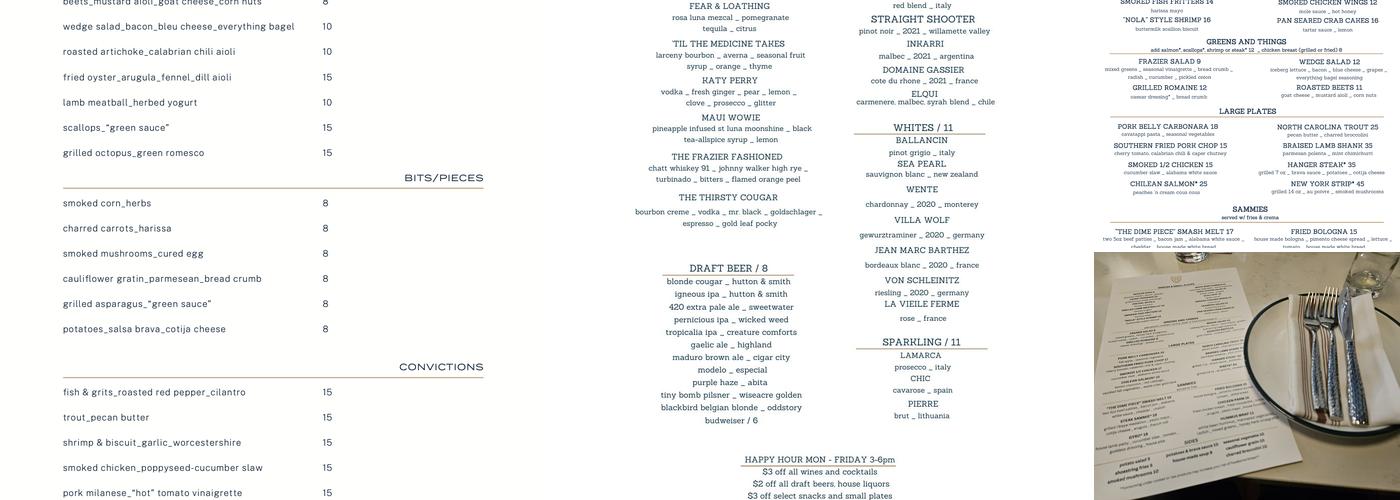 Frazier Five & Dime Menu