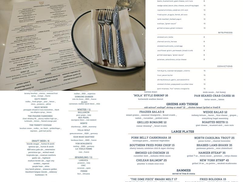 Frazier Five & Dime Menu