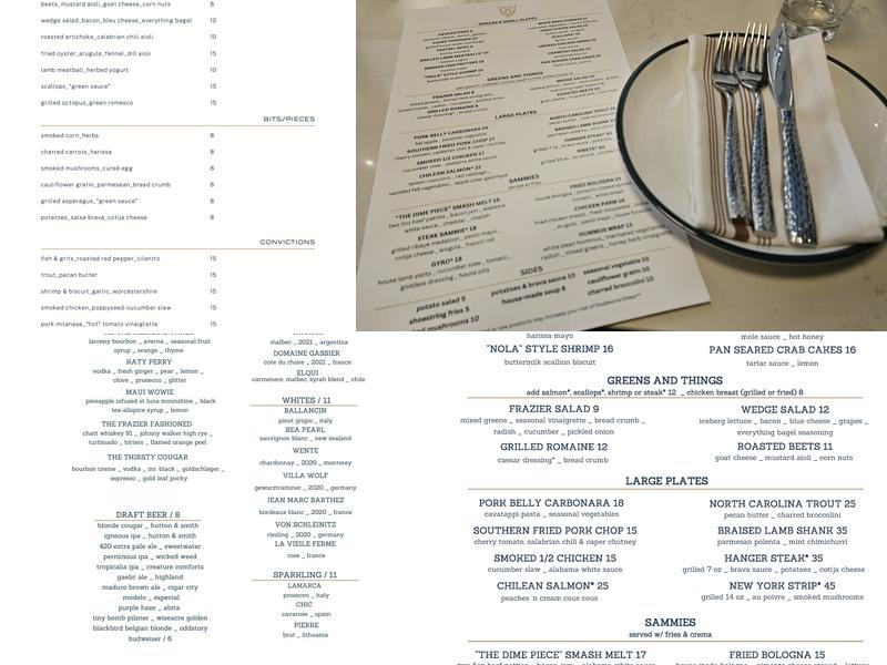 Frazier Five & Dime Menu