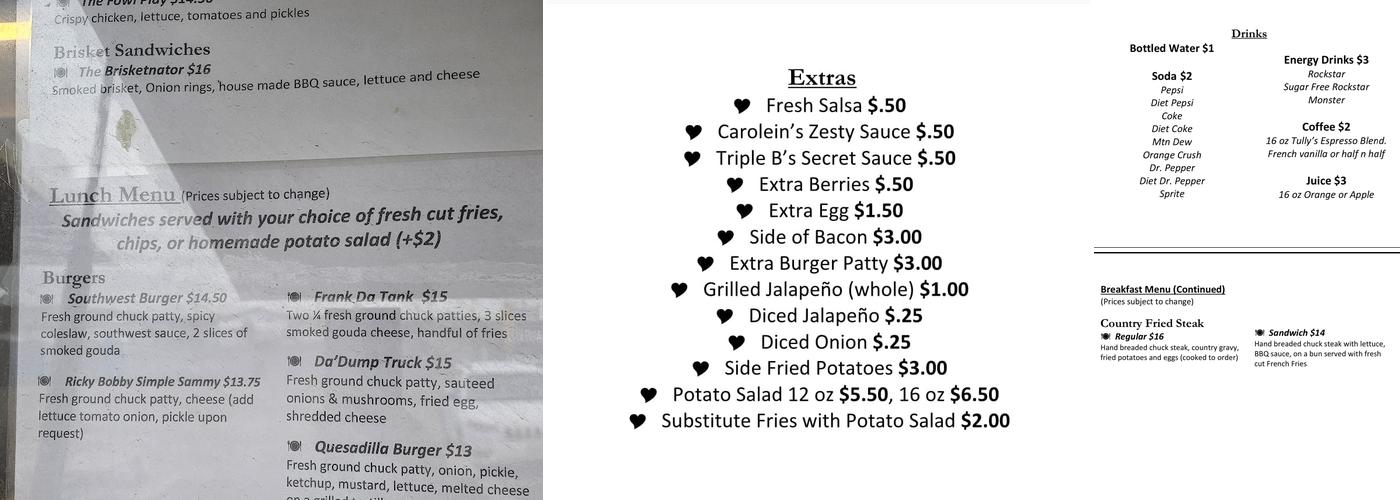 Brown’s Brunch Box Menu