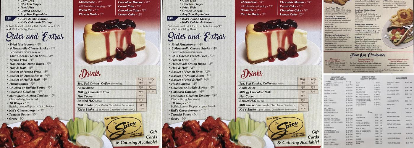 Reena's Diner Menu