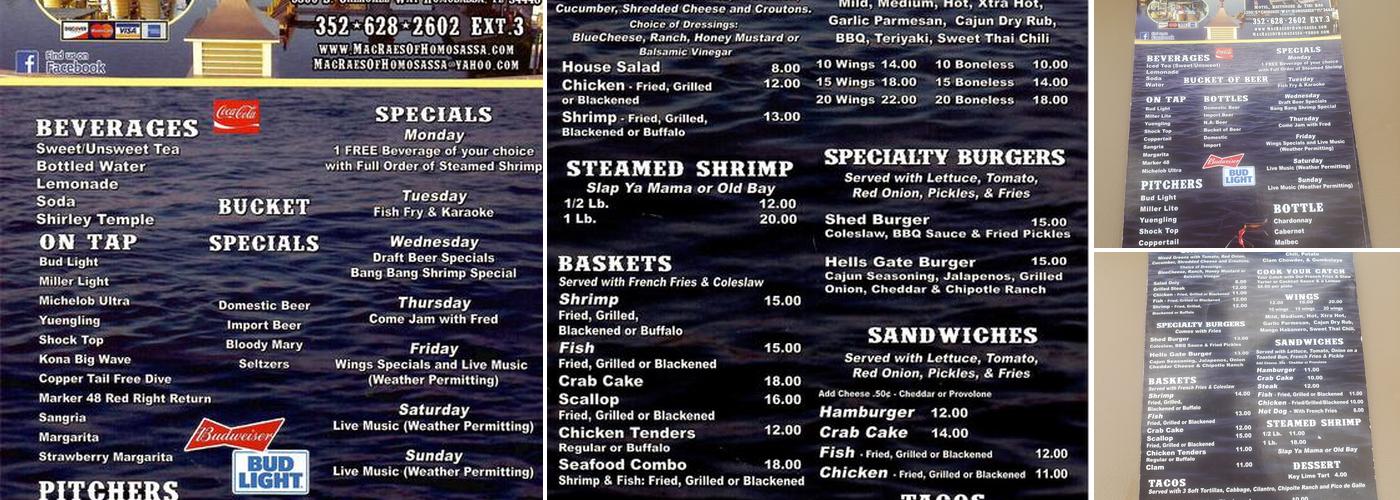 Shed Menu