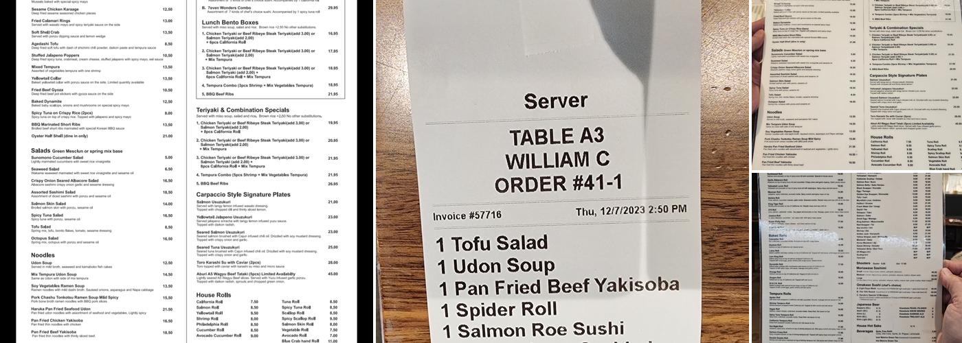 Haruka Sake and Sushi Menu