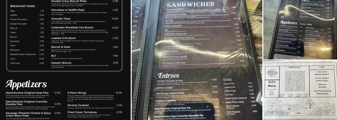 The Pour House at Coldwater Menu