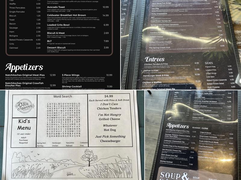 The Pour House at Coldwater Menu