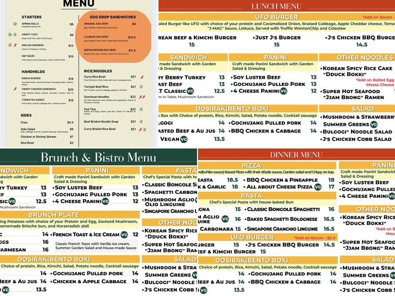 J's Cafe & Bistro Menu