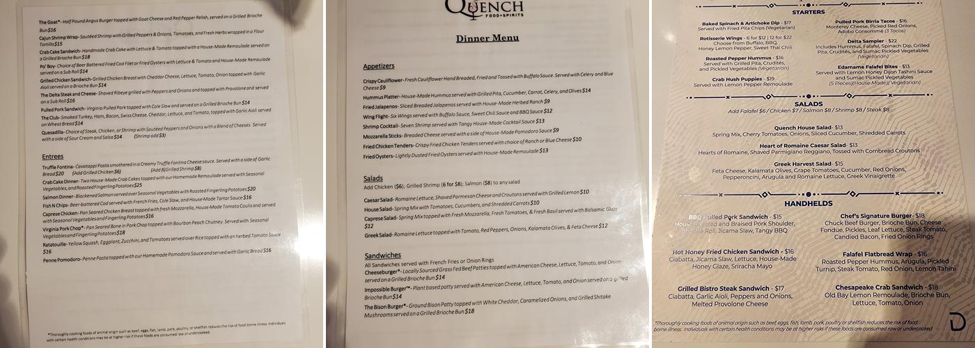 Quench Food + Spirits Menu
