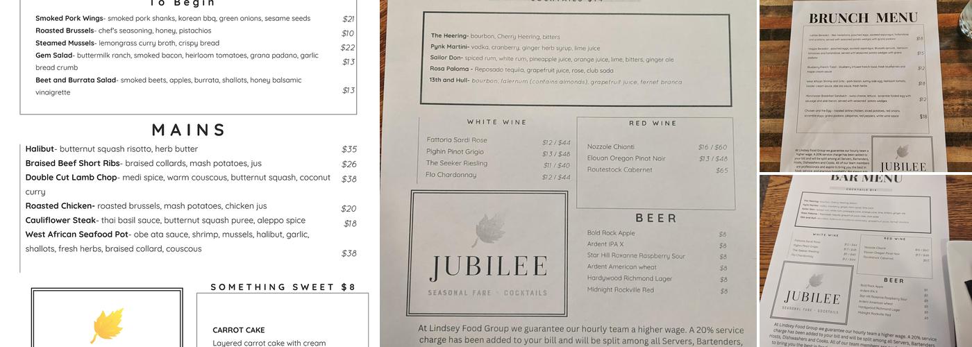 Jubilee Menu