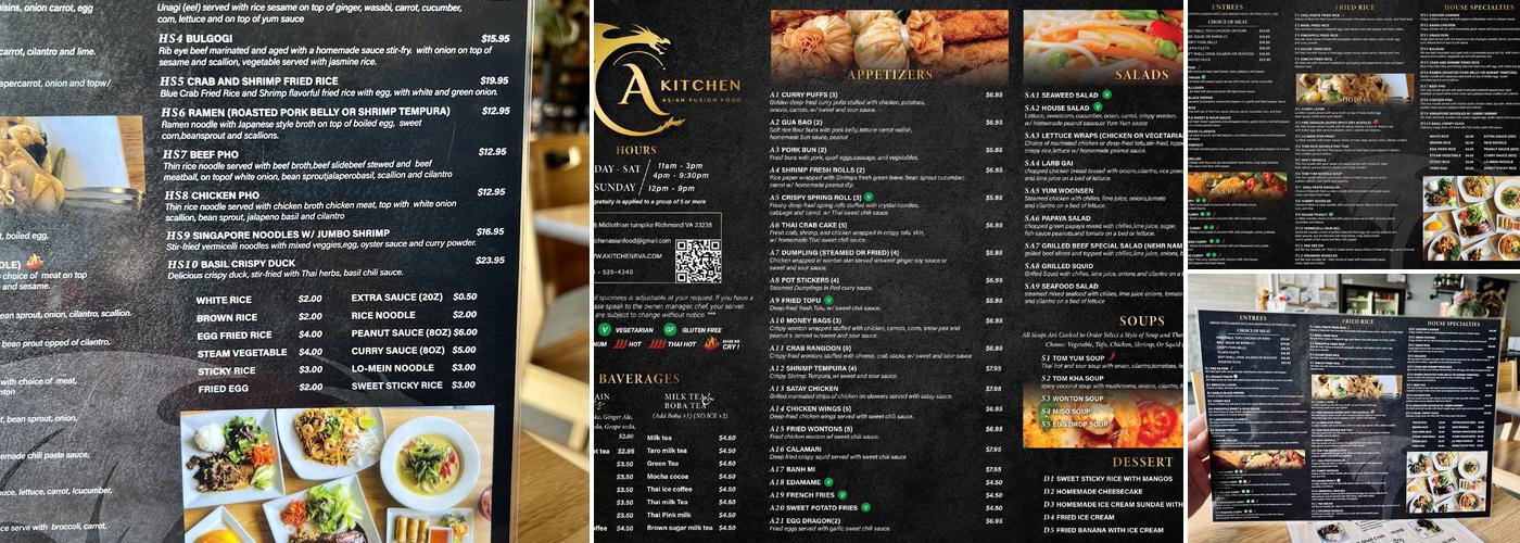 A kitchen Menu